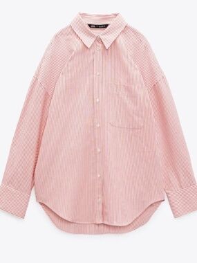 ZARA Pink White Vertical Striped Oxford Button Front Shirt – XS – Like New